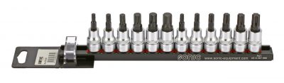 Bit Socket Ribe & Triple Square 3/8" on Rail, 12-PCS