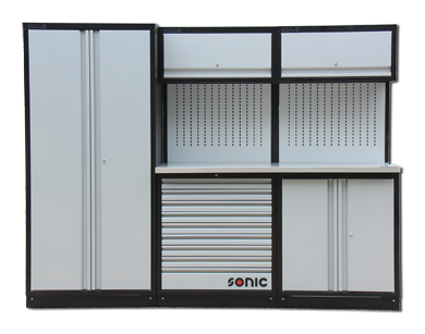 MSS 34" 9 drawers and extra deep stainless steel top blade, plus cabinet with door and hanger board
