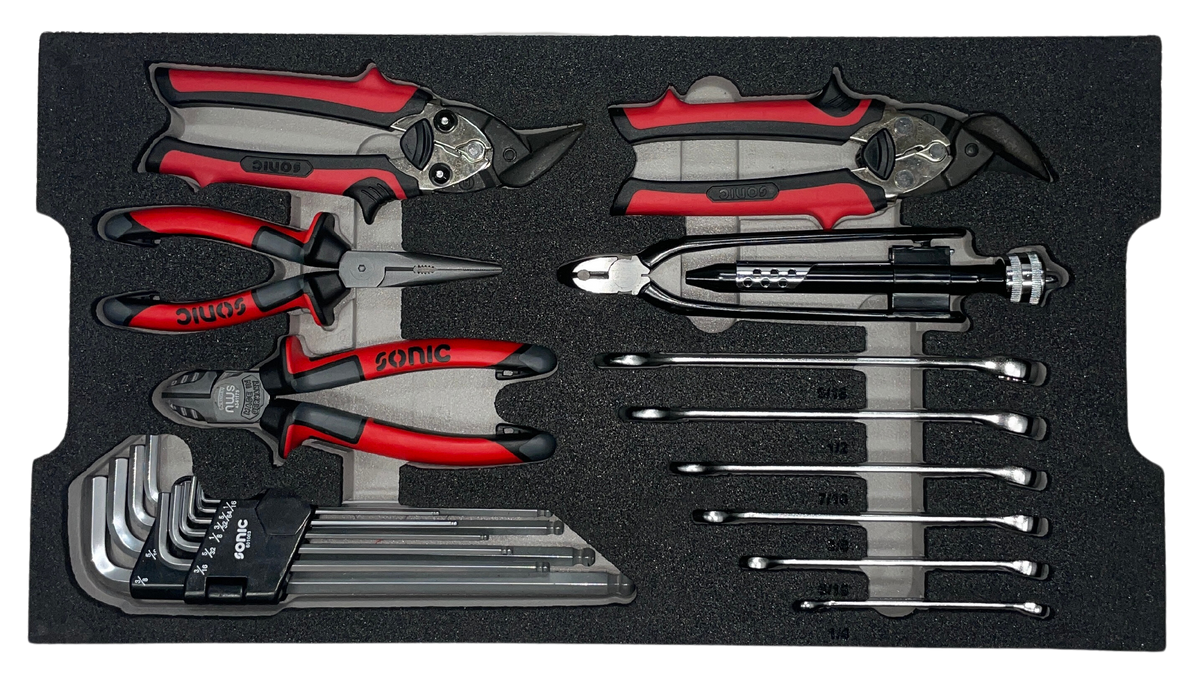 pliers, wrenches, and hex keys
